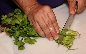 подрібнюємо стебла кінзи