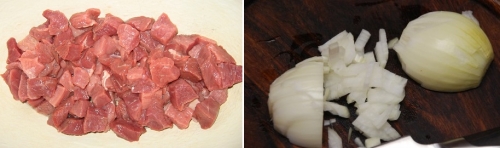 Ріжемо м'ясо і цибулю