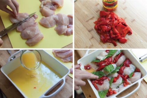 готуємо форму, нарізаємо і кладемо інгредієнти