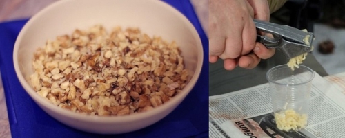 Подрібнюємо горіхи і часник