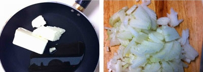 масло на сковороді і лук